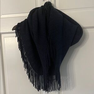 Elegant Navy Blue Knit Ribbed Infinity Shawl/Scarf with Fringe
